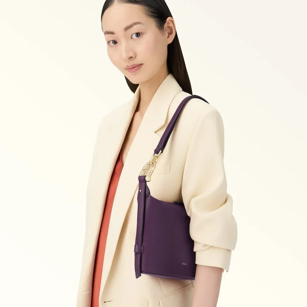 Furla Nuvola Mini Ametista Purple Leather Hobo Shoulder Bag